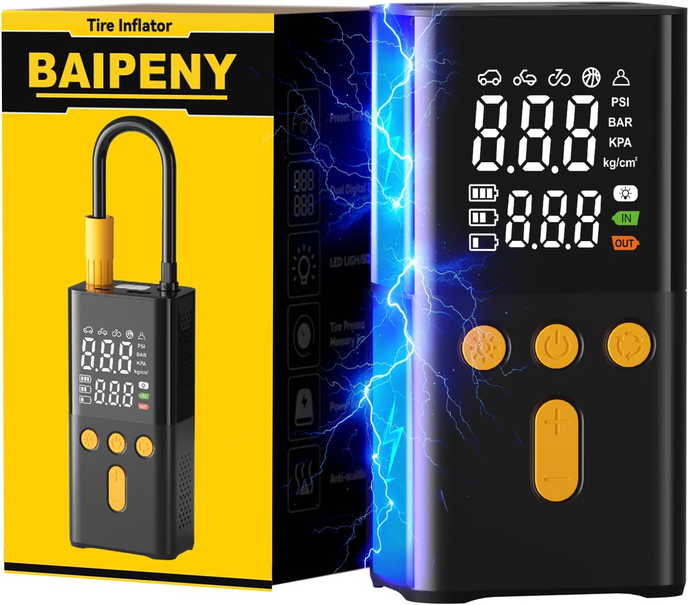 BAIPENY Portable Air Pump for Car Tires 150 PSI, 4X Faster Car Ti