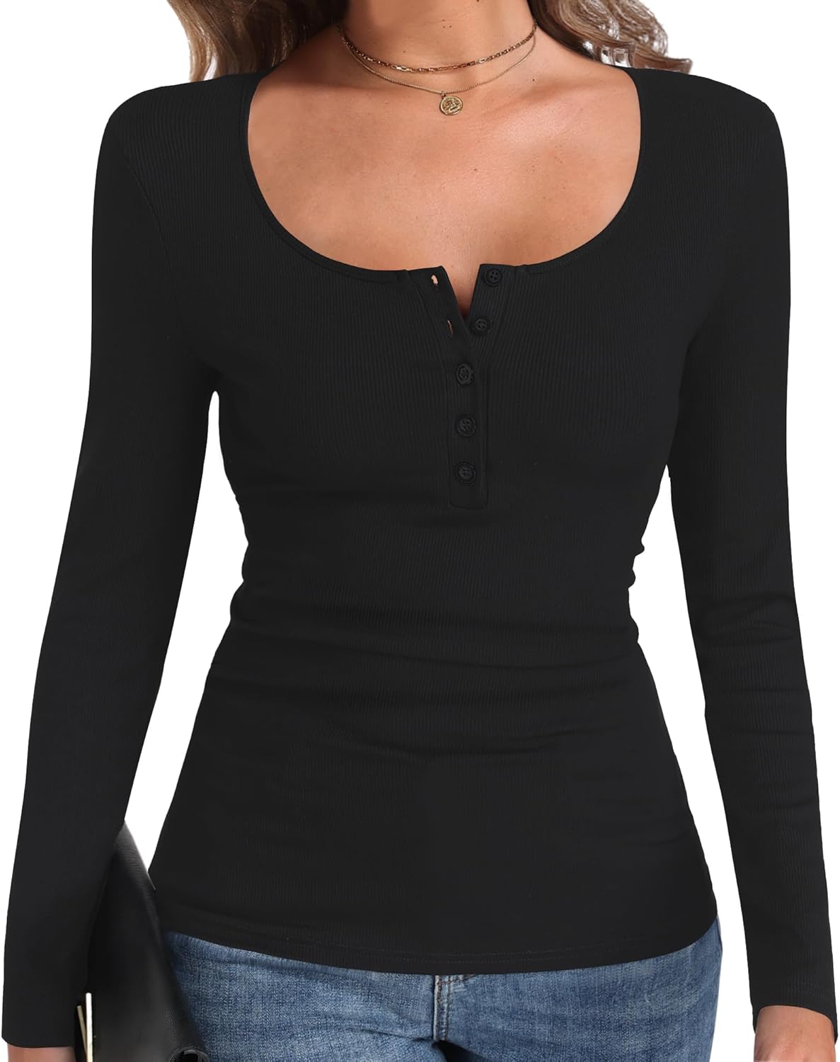 Dipinon Long Sleeve Shirts for Women Henley Fall Ribbed Slim deal at Amazon