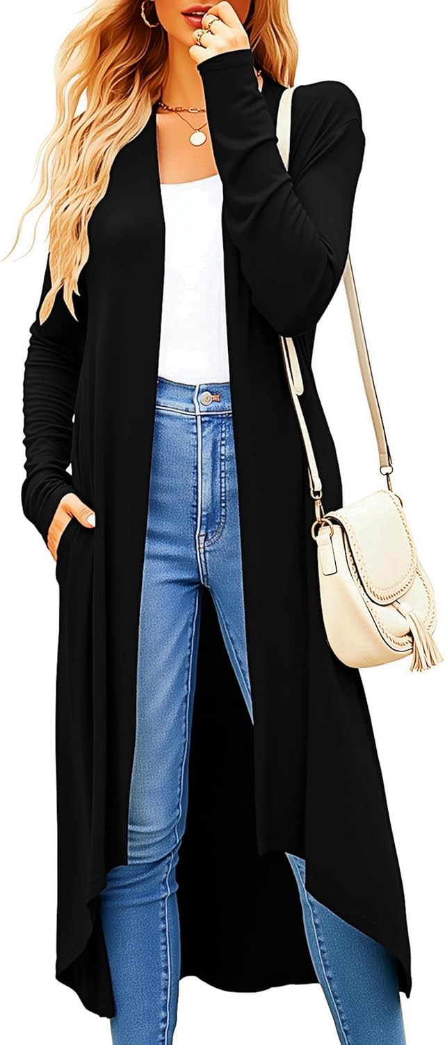 Newchoice Black Cardigan for Women Long Fall Soft Drape Open deal at Amazon