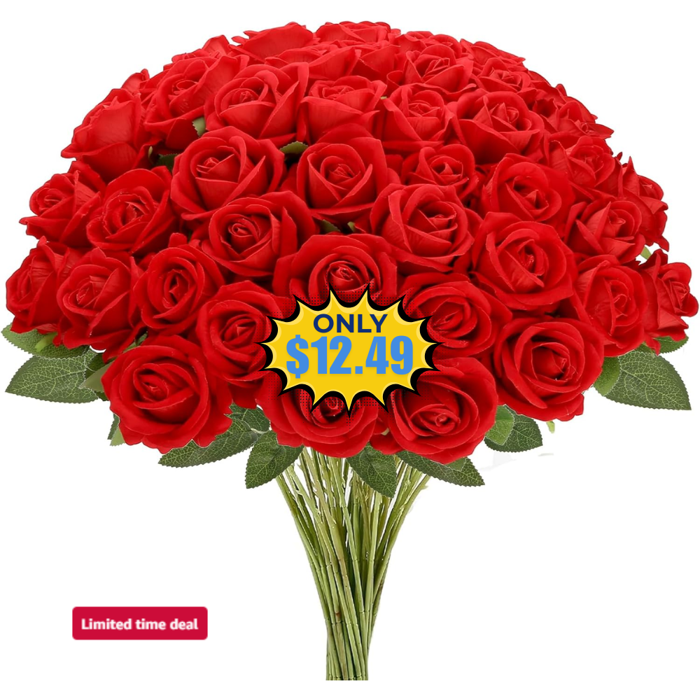 MERIXMAS Roses Artificial Flowers (24, Red) Deal: Save 50%