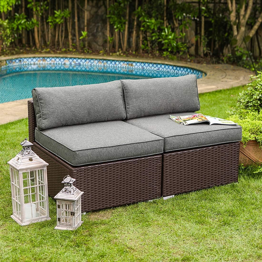 COSIEST 2-Piece Outdoor Furniture Add-on Armless Chairs for Expan