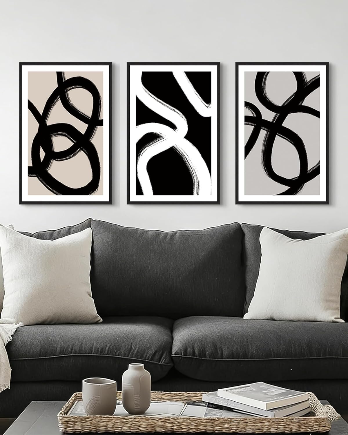 Drsoum Lager 16x24in Black Abstract Framed Wall Art Decor Duotone