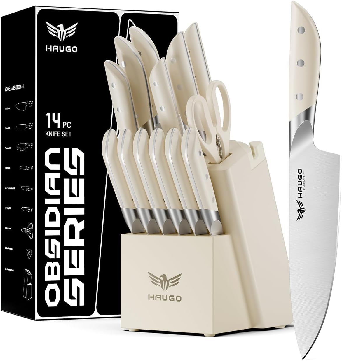 Haugo Kitchen Knife Set with Block: 14-Piece German Stainles deal at Amazon