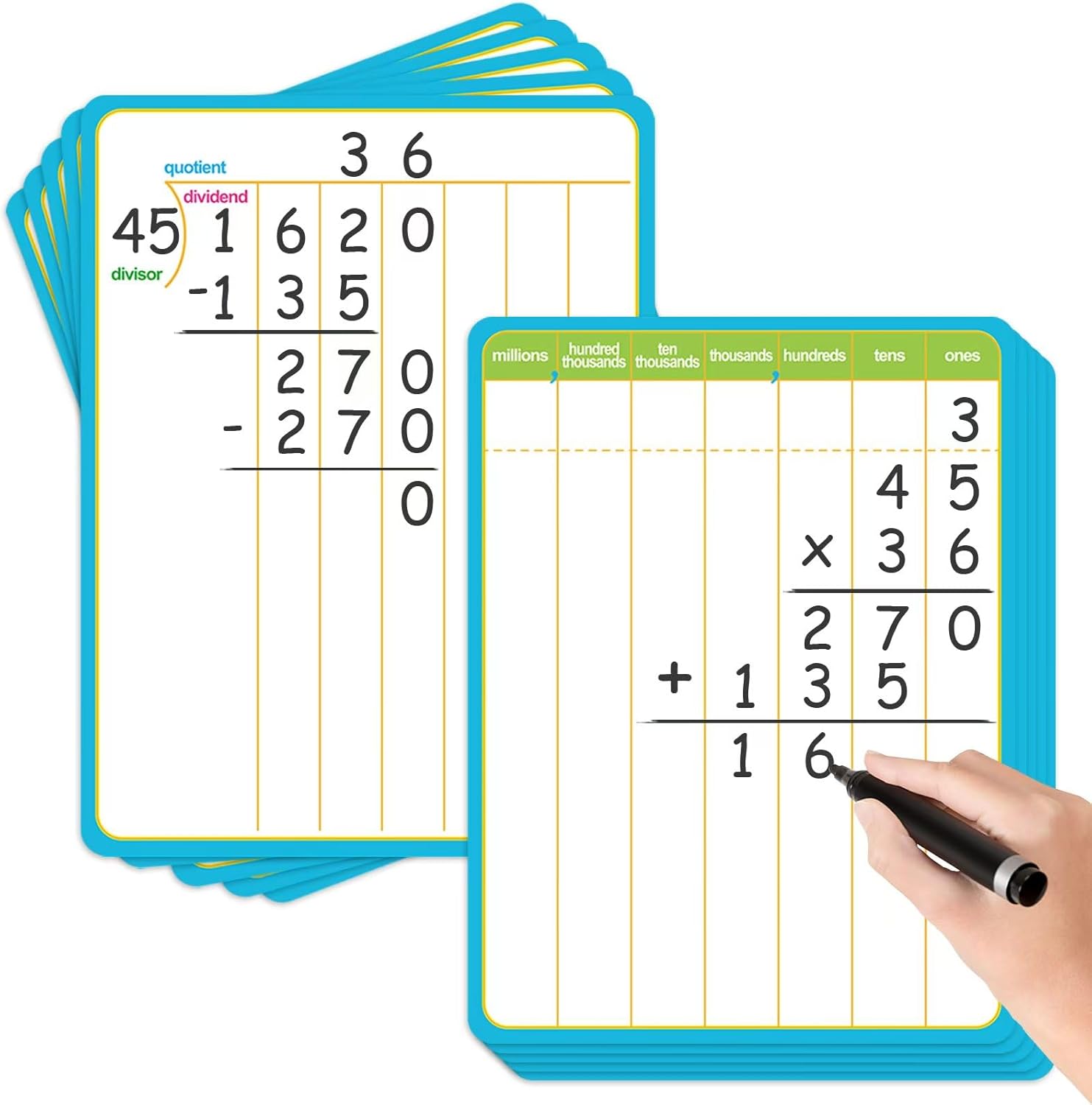 PraxiKidy 12 Pack Long Division Dry Erase Card Chart,12" x 9 deal at Amazon
