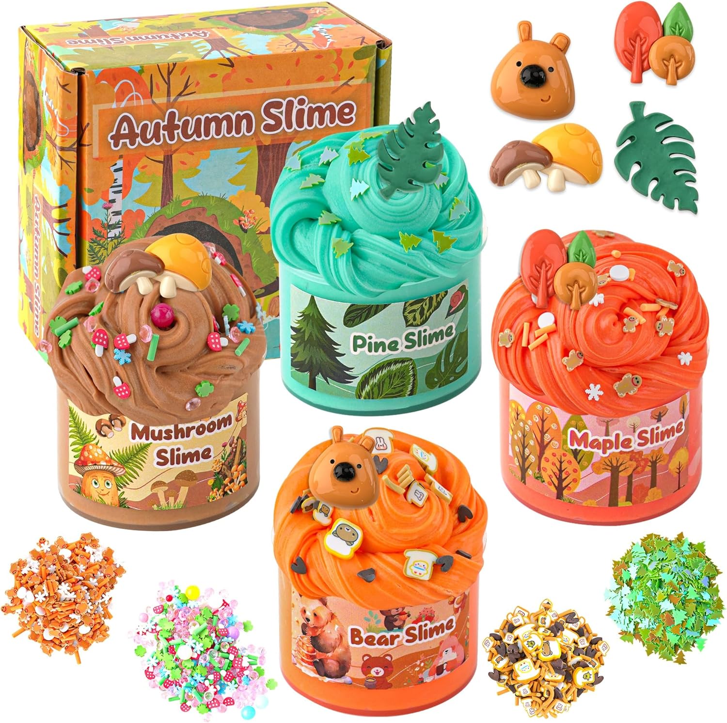 4 Pack Autumn Butter Slime, Super Soft & Non-Sticky Slime Kit for