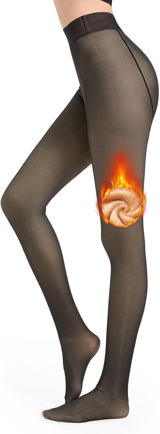 SAFSOU Fake Sheer Fleece Lined Tights for Women, High Waist Therm