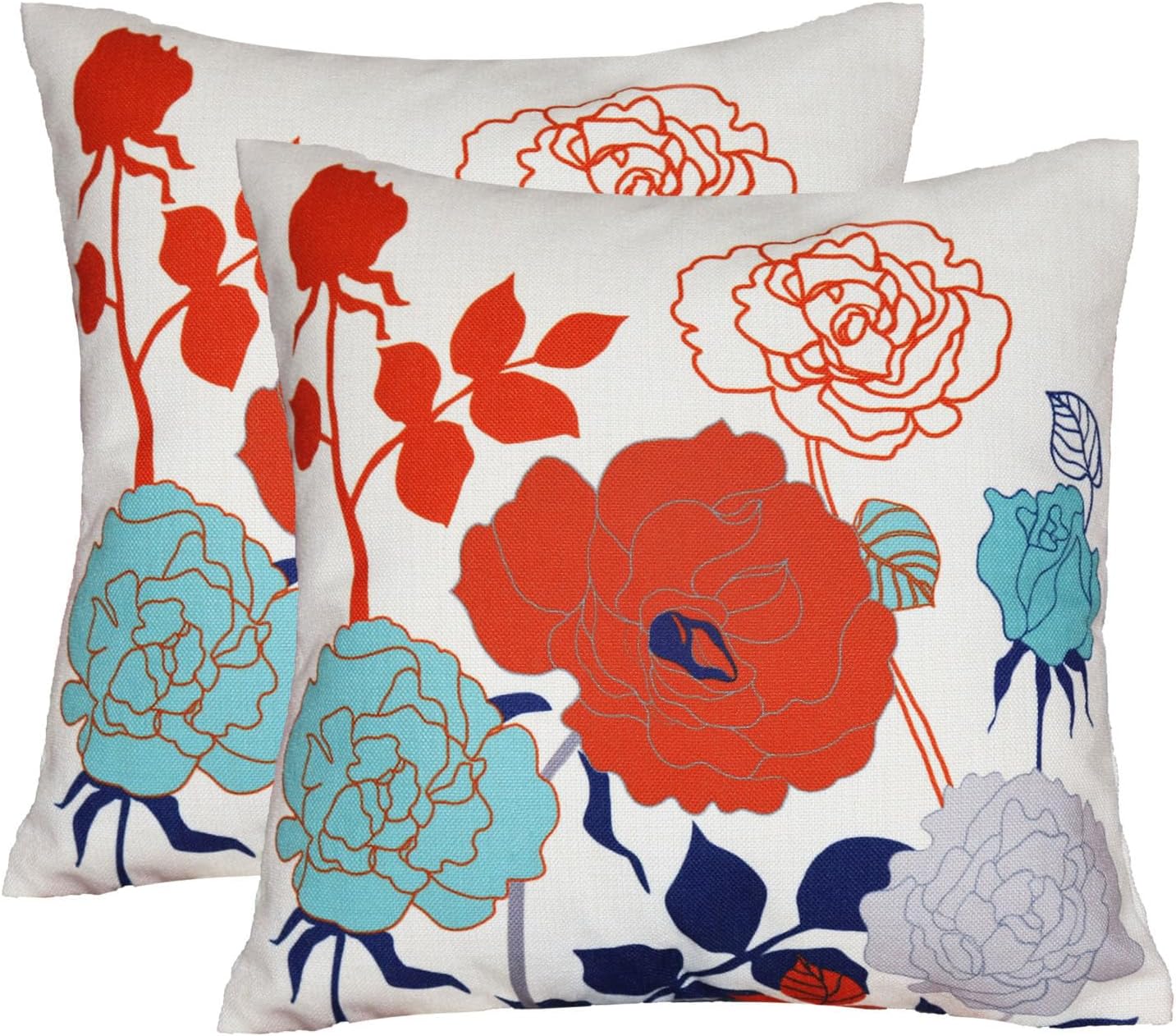 sykting Burnt Orange Floral Pillow Covers 18×18 Set of 2 Thick Co