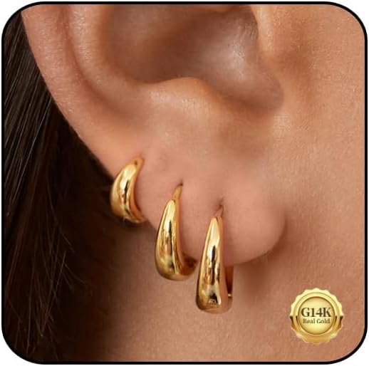 Kenivira 18K Gold Plated Hoop Earrings for Women,Small Chunky Hoo