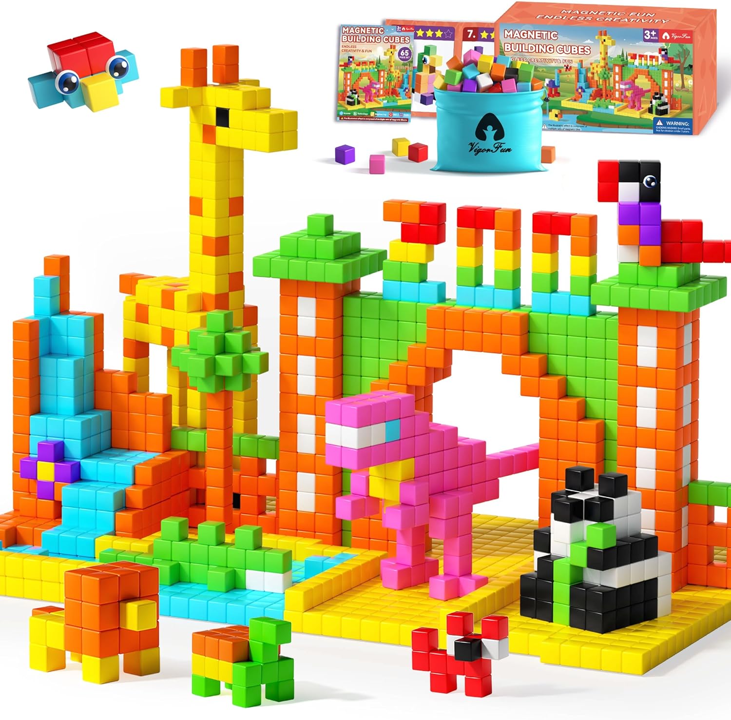65 PCS Magnetic Blocks Set, 1″ Magnet Building Blocks with Toy Ey