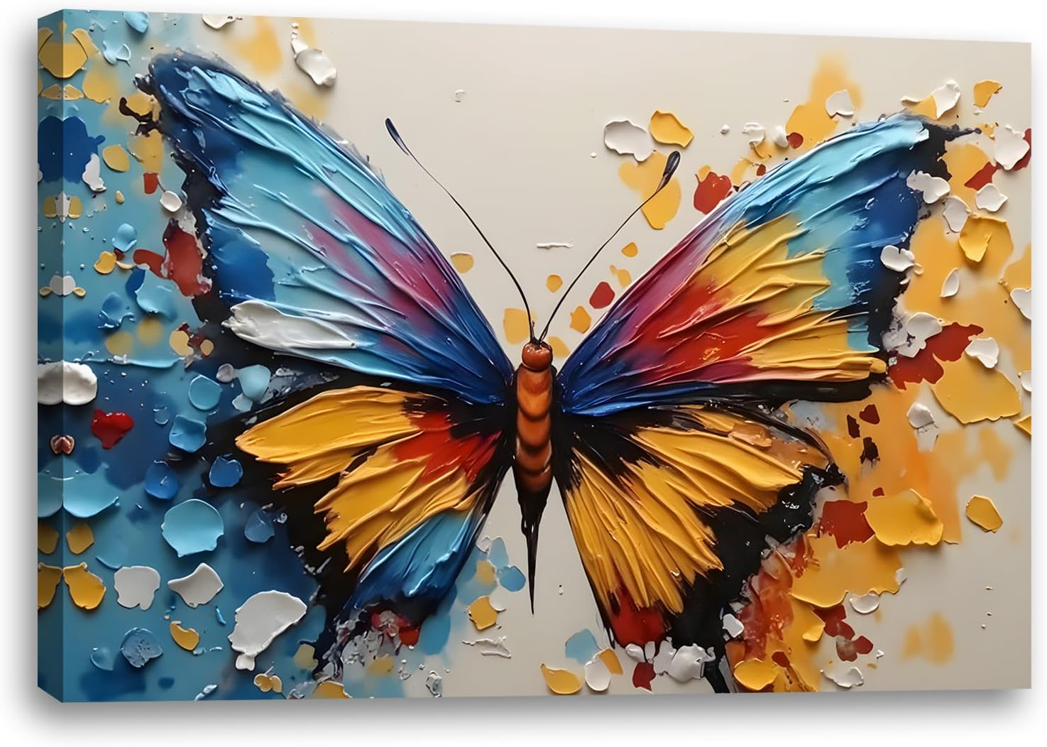 2D No Texture Colorful Painting Butterfly Canvas Wall Art, Blue Y