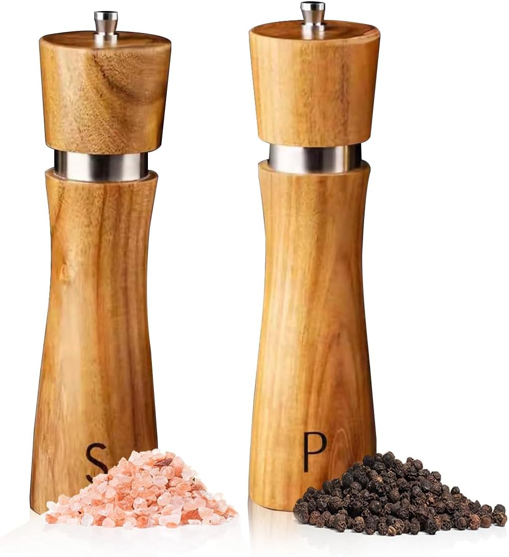 Wooden Salt and Pepper Grinder Set, 8 Inches Refillable Salt deal at Amazon