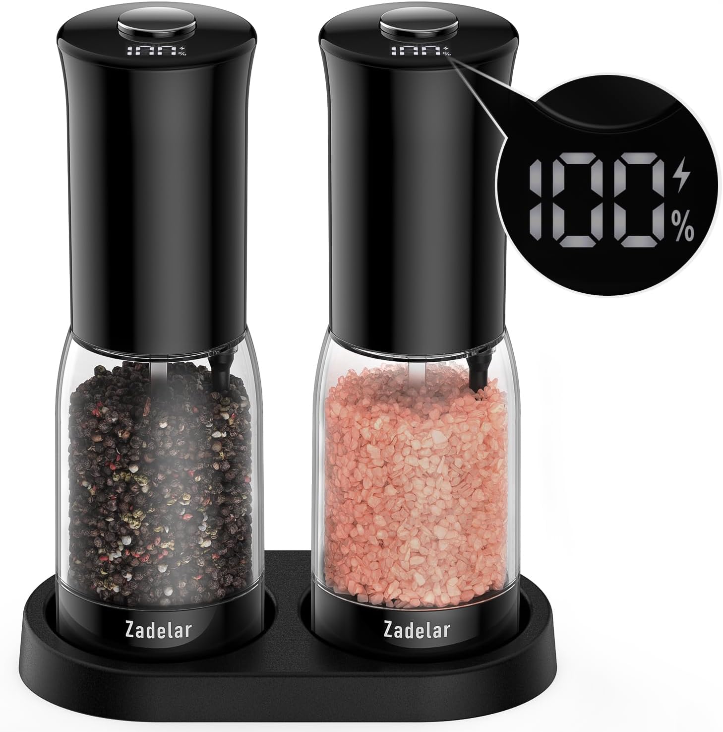 Electric Salt and Pepper Grinder Set with LED Power Display,Large