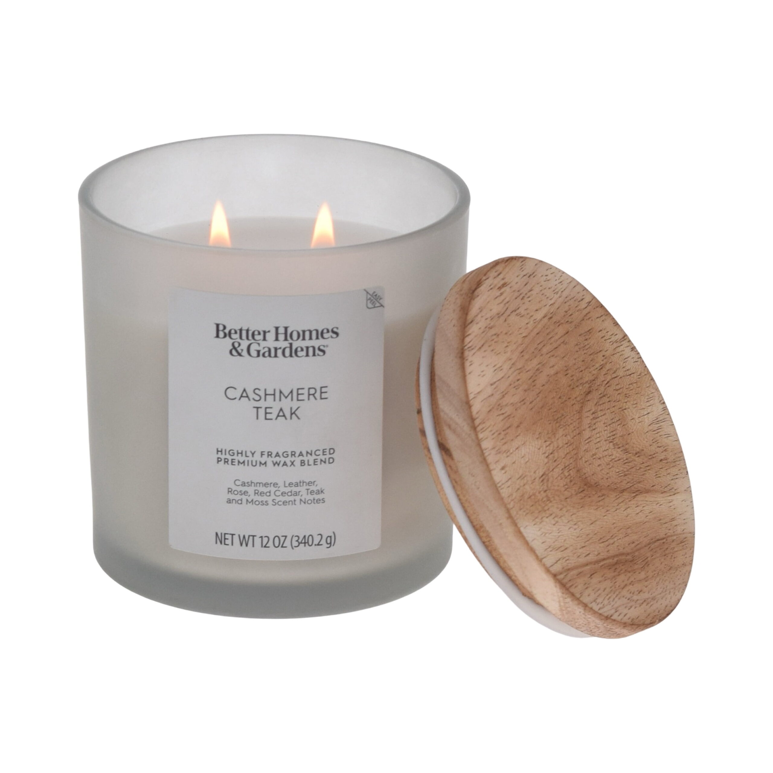 Better Homes Gardens Cashmere Teak Scented 2 Wick Frosted 12oz Candle Deal at W…