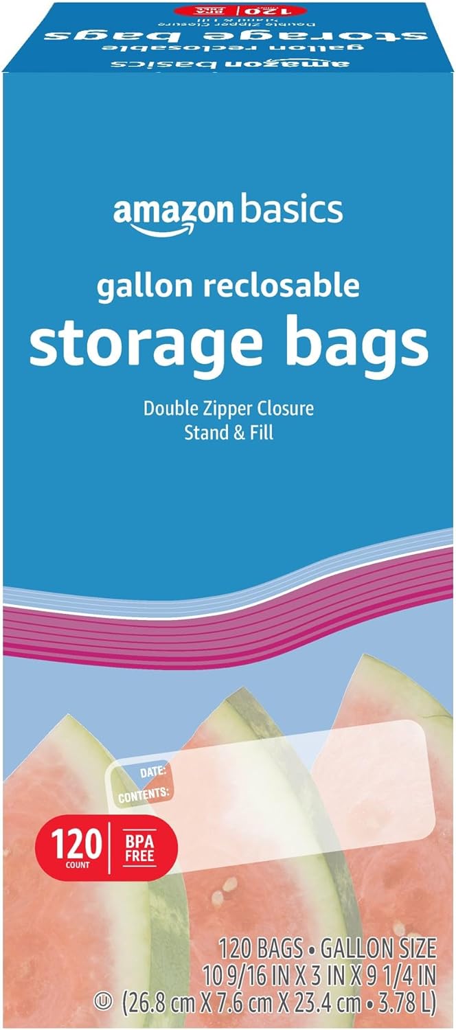 Amazon Basics Gallon Food Storage Bags, 120 Count only $5.13 ship
