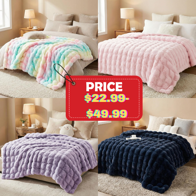Soft Faux Bubble Rabbit Fur Blanket Sale: Save 50%