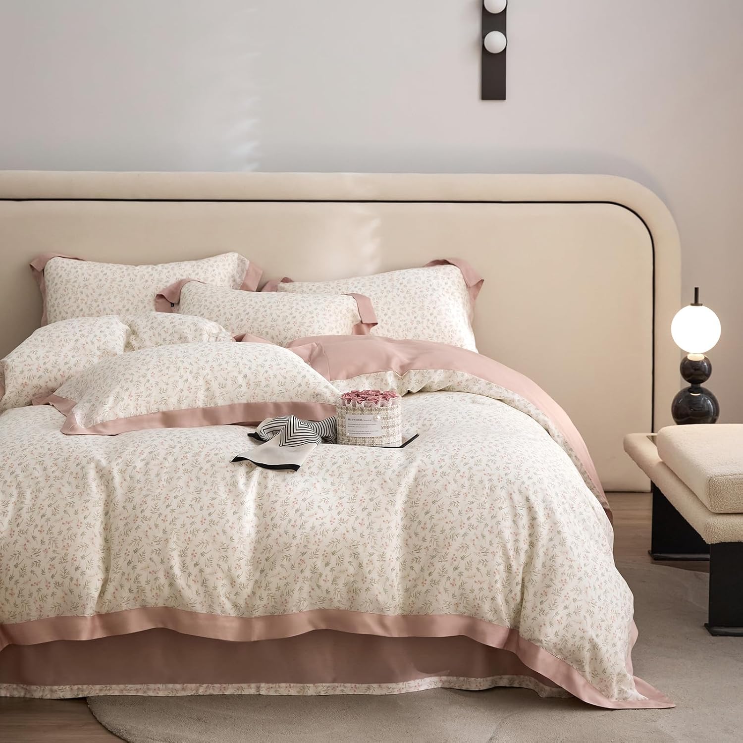 mixinni Pink White Floral Duvet Cover Twin XL Size Green Lea deal at Amazon