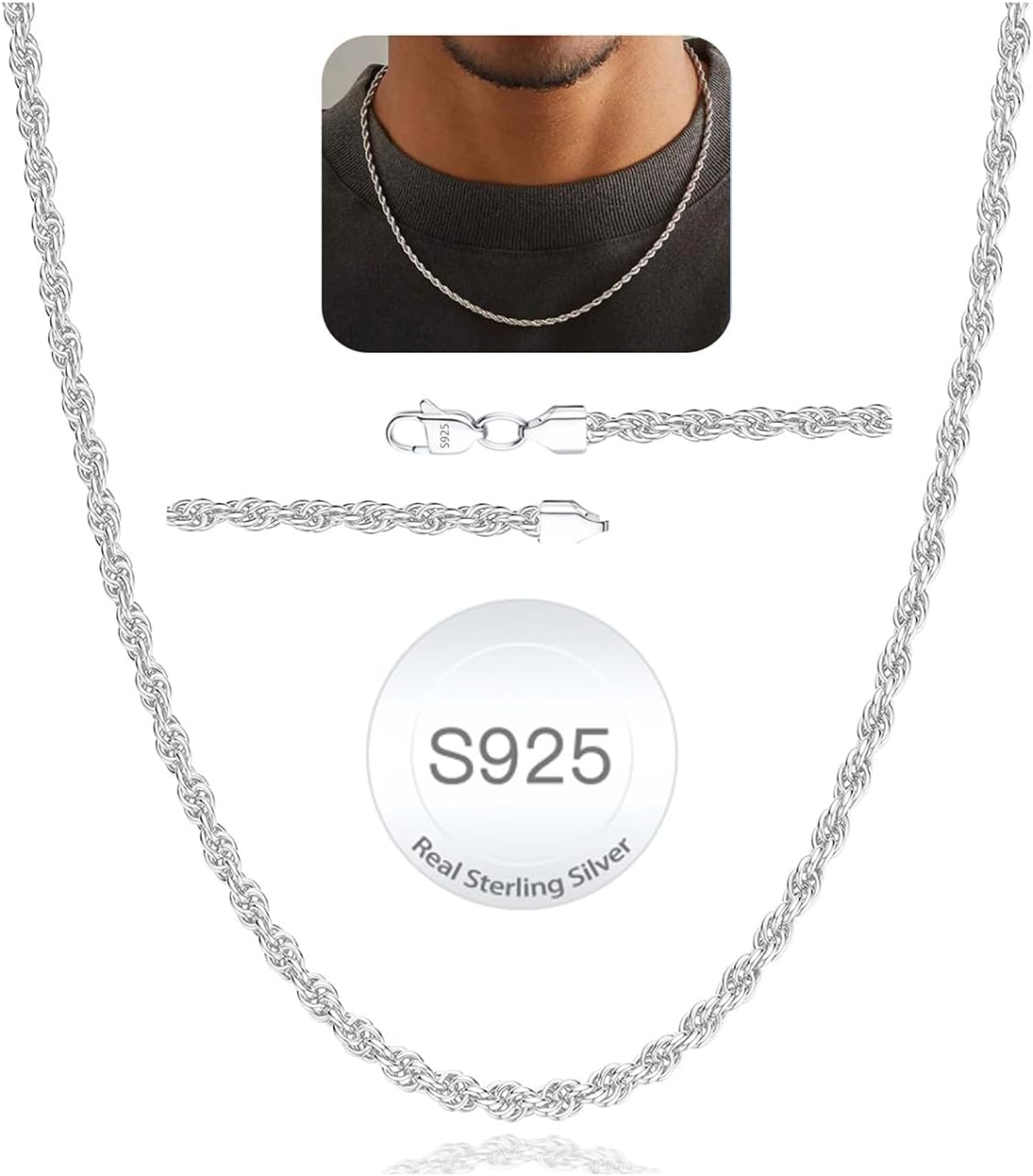 Avotto 925 Sterling Silver Chain for Men Boys 2.5mm Mens Boy deal at Amazon