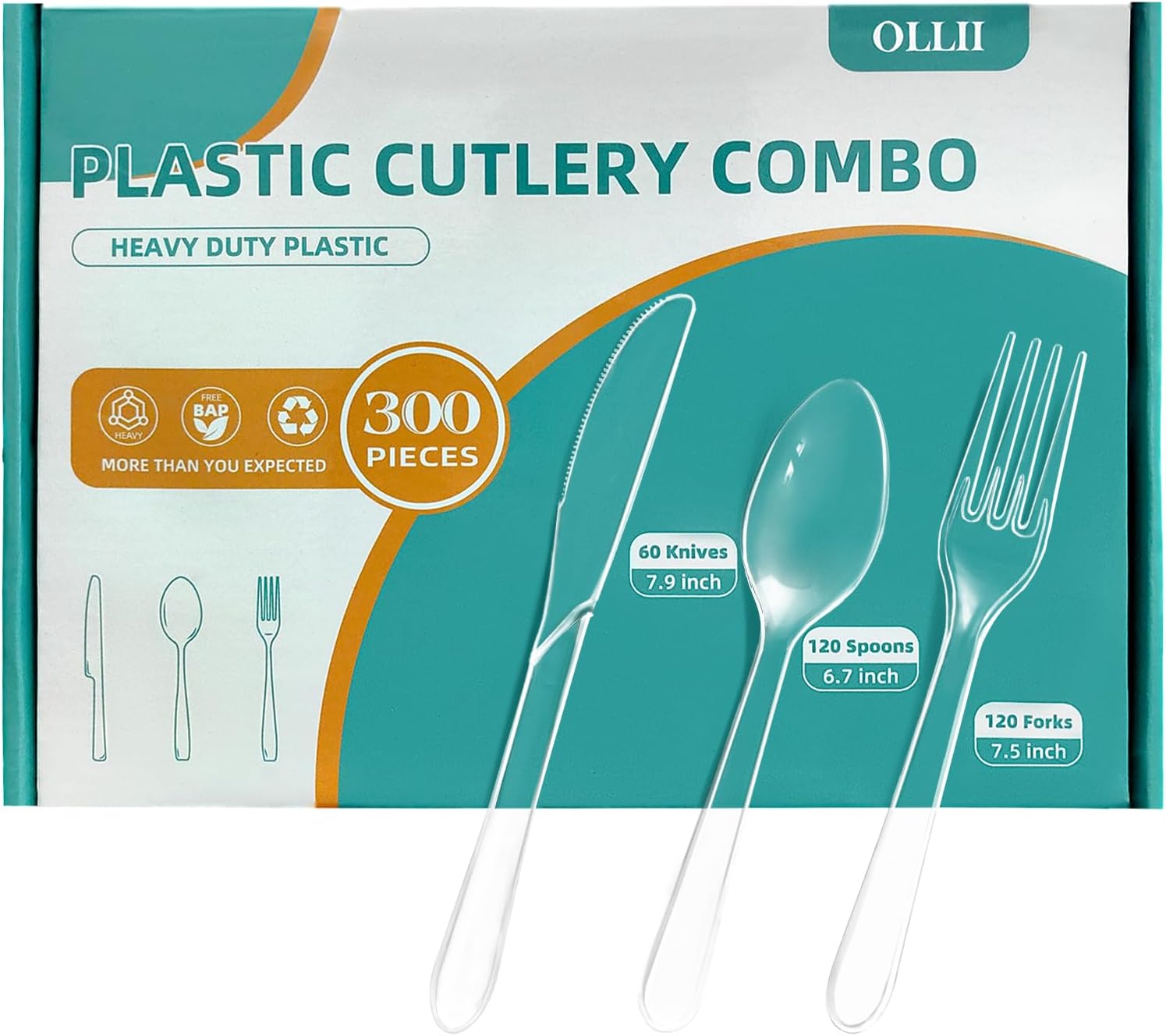 OLLII Plastic Silverware 300 Count Heavy Duty Disposable Cle deal at Amazon