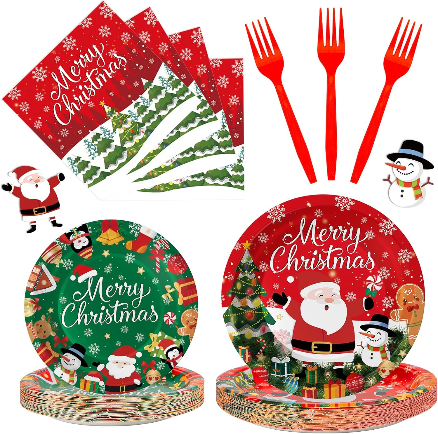 100 Pcs Merry Christmas Plates and Napkins Sets - Cute Winte deal at Amazon