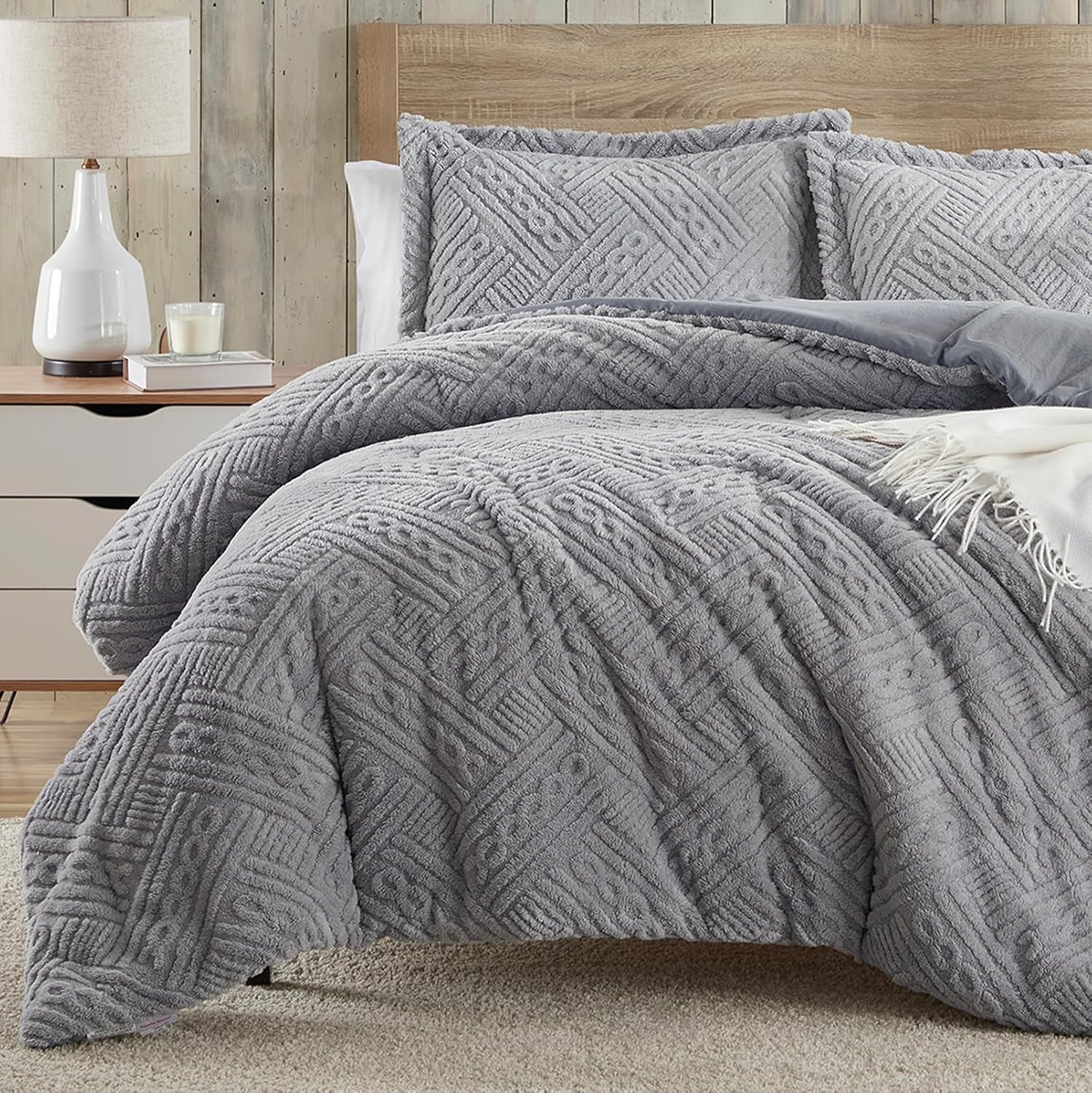 Homelike Moment Fluffy Twin Size Comforter Set - Grey Fleece deal at Amazon