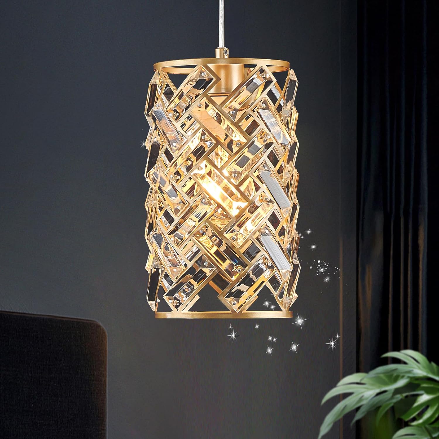 CATINER 1-Light Gold Crystal Pendant Light, Mini Ceiling Han deal at Amazon