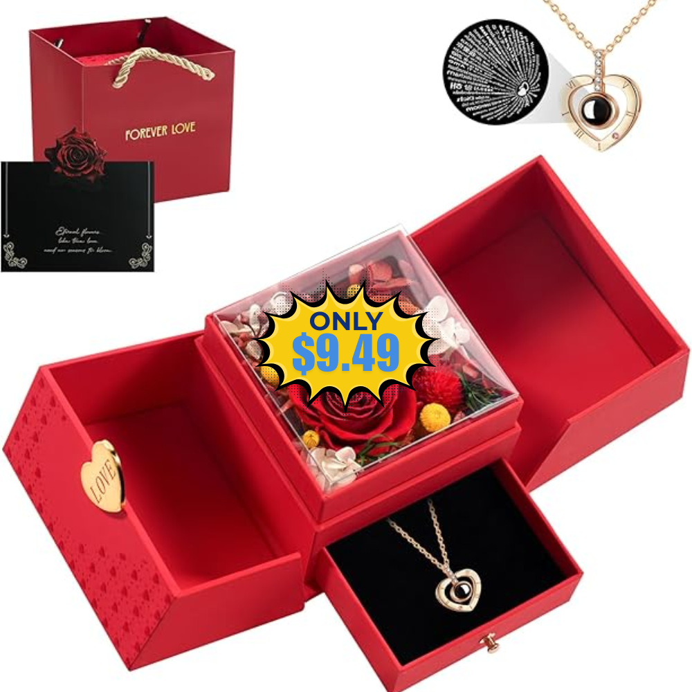 Preserved Real Rose with I Love You Necklace: Save 37%