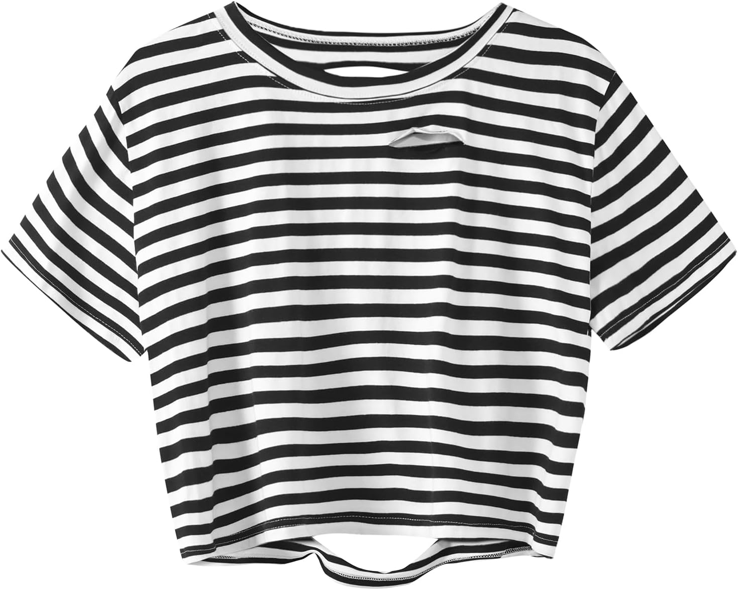 Avanova Women Striped Short Sleeve Crop Top Oversized Distre deal at Amazon