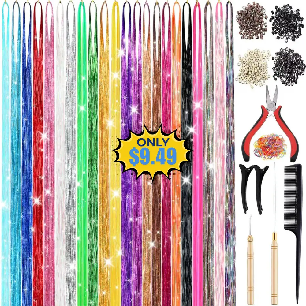 22 Colors 7700 Strands Hair Tinsel Kit Deal: Save 37%