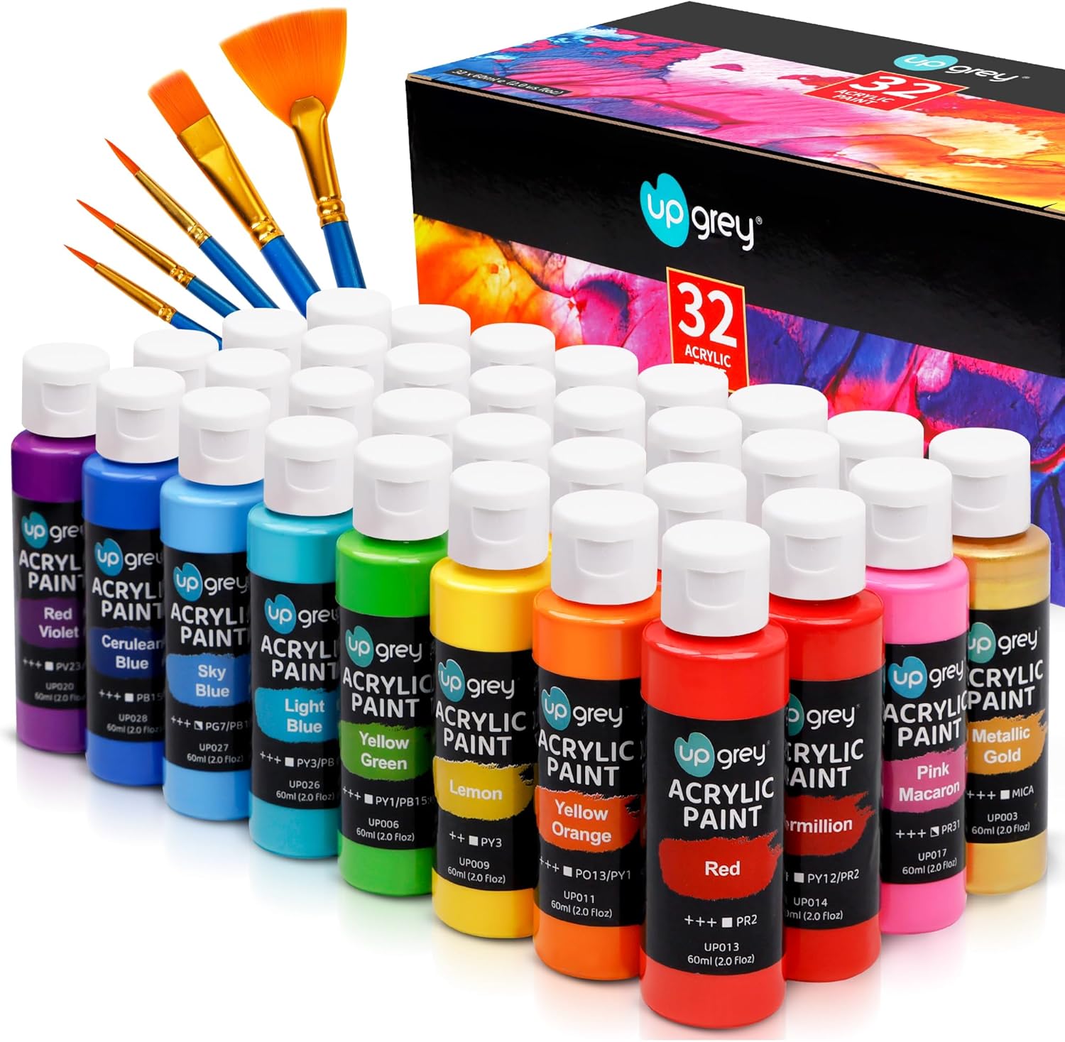 UPGREY 32 Colors Acrylic Paint Set, Non-Toxic Art Paints (2fl Oz/