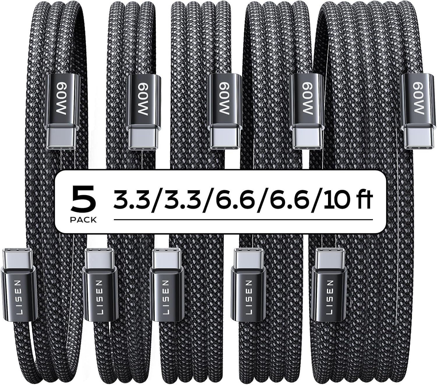 USB-C Fast Charging Cords 5-Pack for just $7.46!