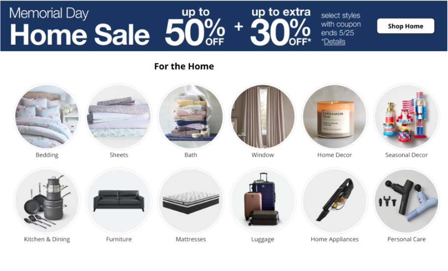 Memorial Day Home Sale Up to 50% Off + Extra 30% Off at JCPenney