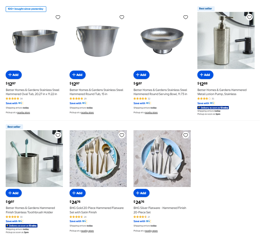 Better Homes & Gardens Stainless Steel Hammered Sale from $9.97 at Walmart