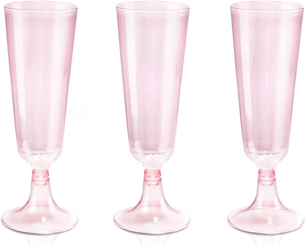 bUCLA 60 Pack Pink Plastic Champagne Flutes Disposable – 5 OZ Pla