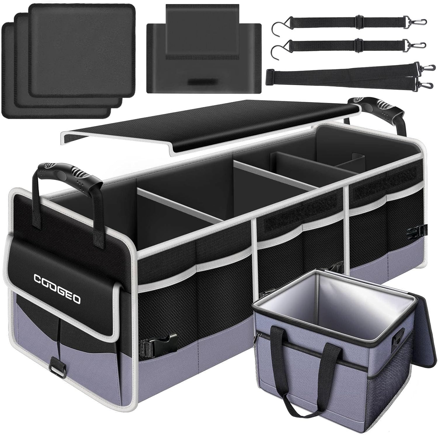 Car Trunk Organizer with Portable Leak Proof Cooler Bag, 3 Compar