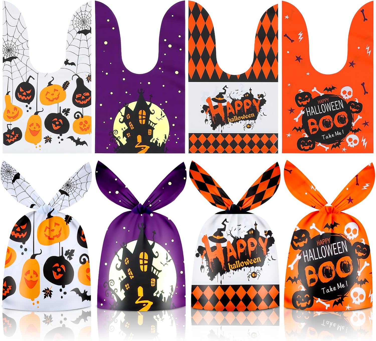 50 Pack Halloween Goodie Bags – Plastic Halloween Treat Bags, Hap