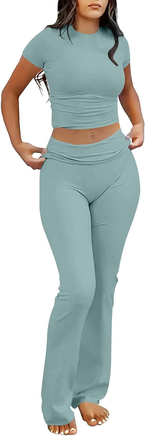 ANRABESS Lounge Sets for Women 2 Piece Foldover Yoga Flare Leggin