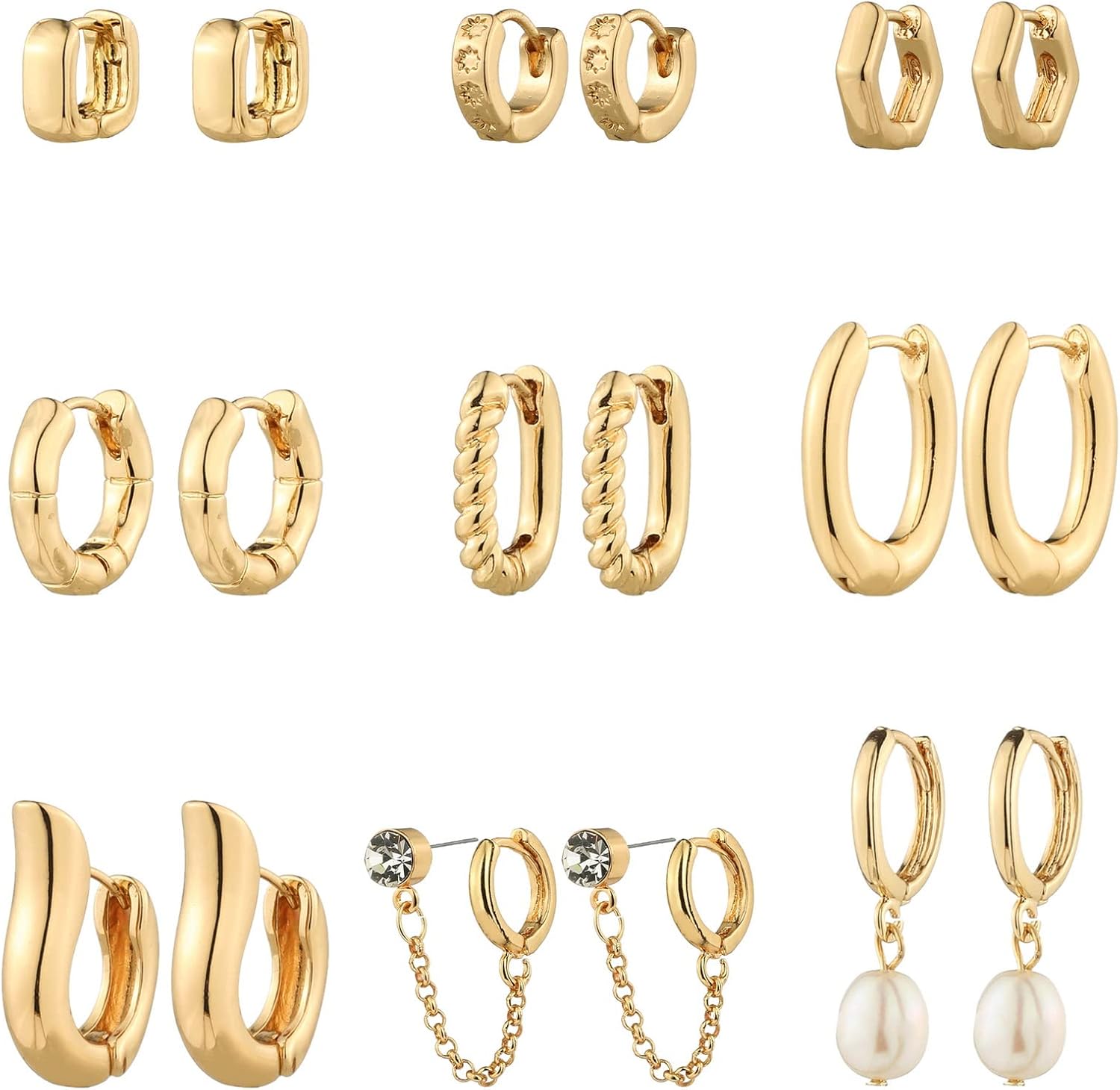 9 Pairs Gold Chunky Hoop Earrings Set for Women, 14K Gold Pl deal at Amazon