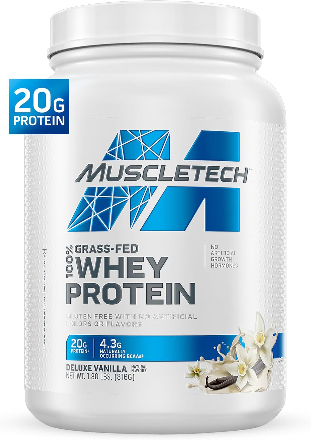Muscletech Grass-Fed Whey Protein Powder (Deluxe Vanilla, 1.8 lb)