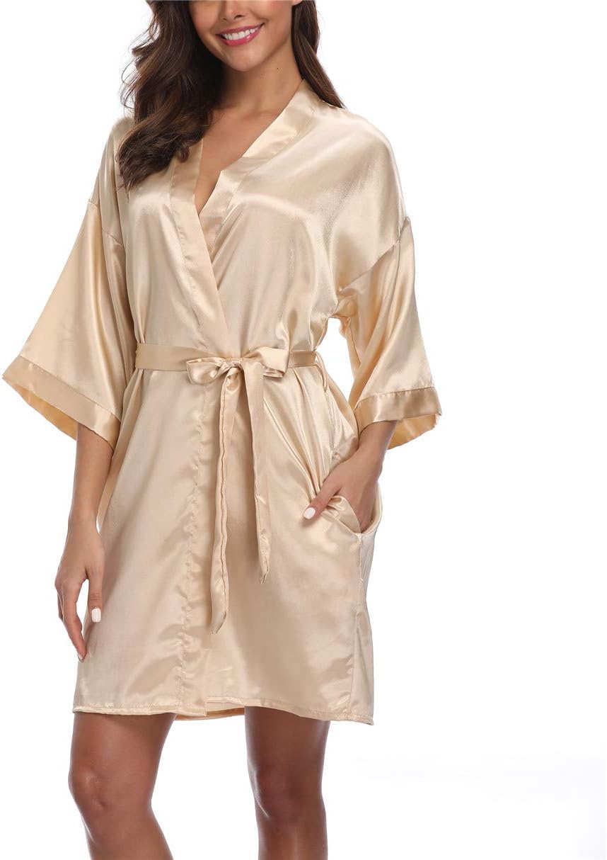Women's Satin Kimono Robes Bridesmaid Wedding Robes Silky Ba deal at Amazon