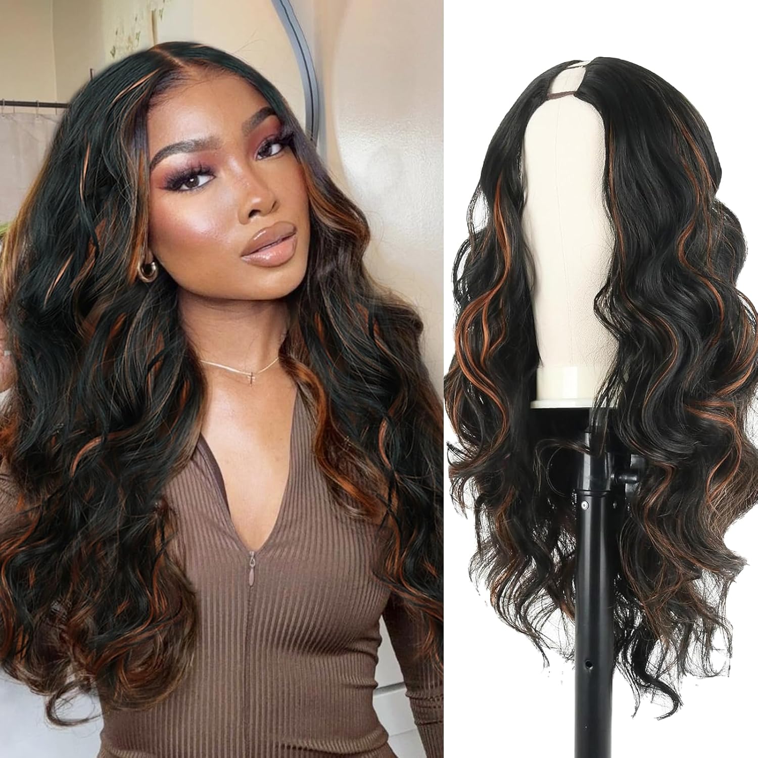KRSI Highlights Brown V Part Wig Upgrade U Part Wigs Clip in deal at Amazon
