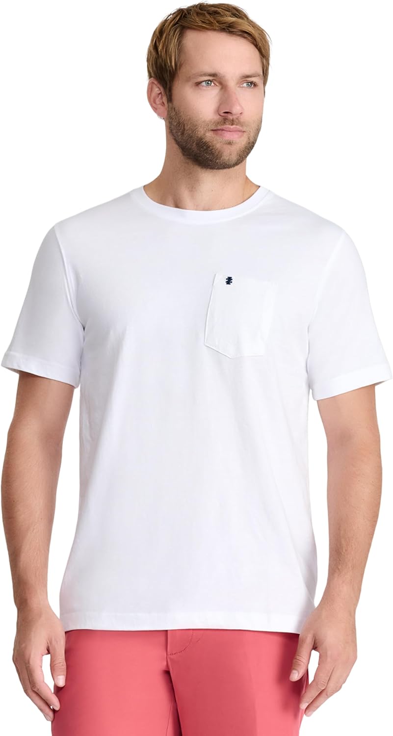 IZOD Men’s Saltwater Soft Wash Pocket Crew T-Shirt, Bright White,