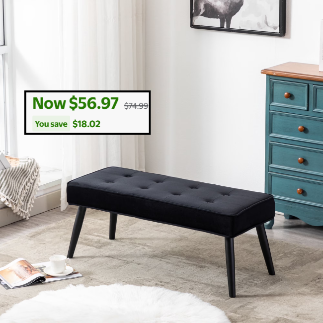 Velvet Tufted Bedroom Bench Deal at Walmart: Save $18.02