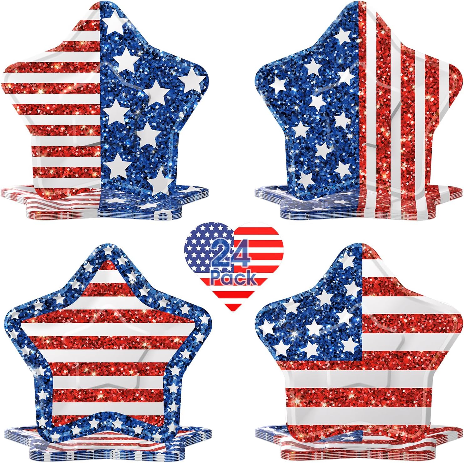 24 Pcs 4th of July Paper Plates – American Flag Patriotic Plate,