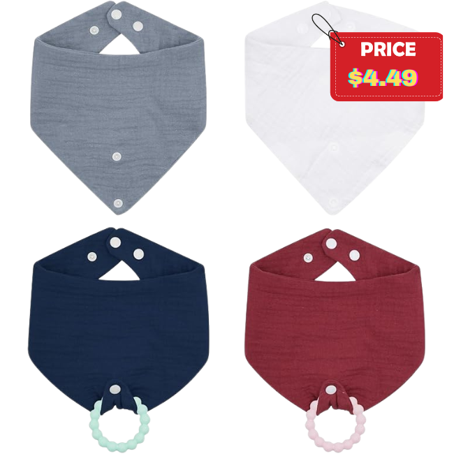 4-Pack Cotton Bibs with 2 Teething Toys Deal: Save 50%