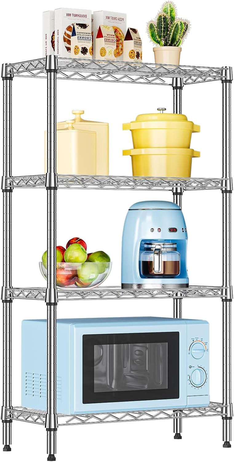 IZEUK 4 Tier Steel Storage Shelves, Heavy Duty Metal Shelf Wire S