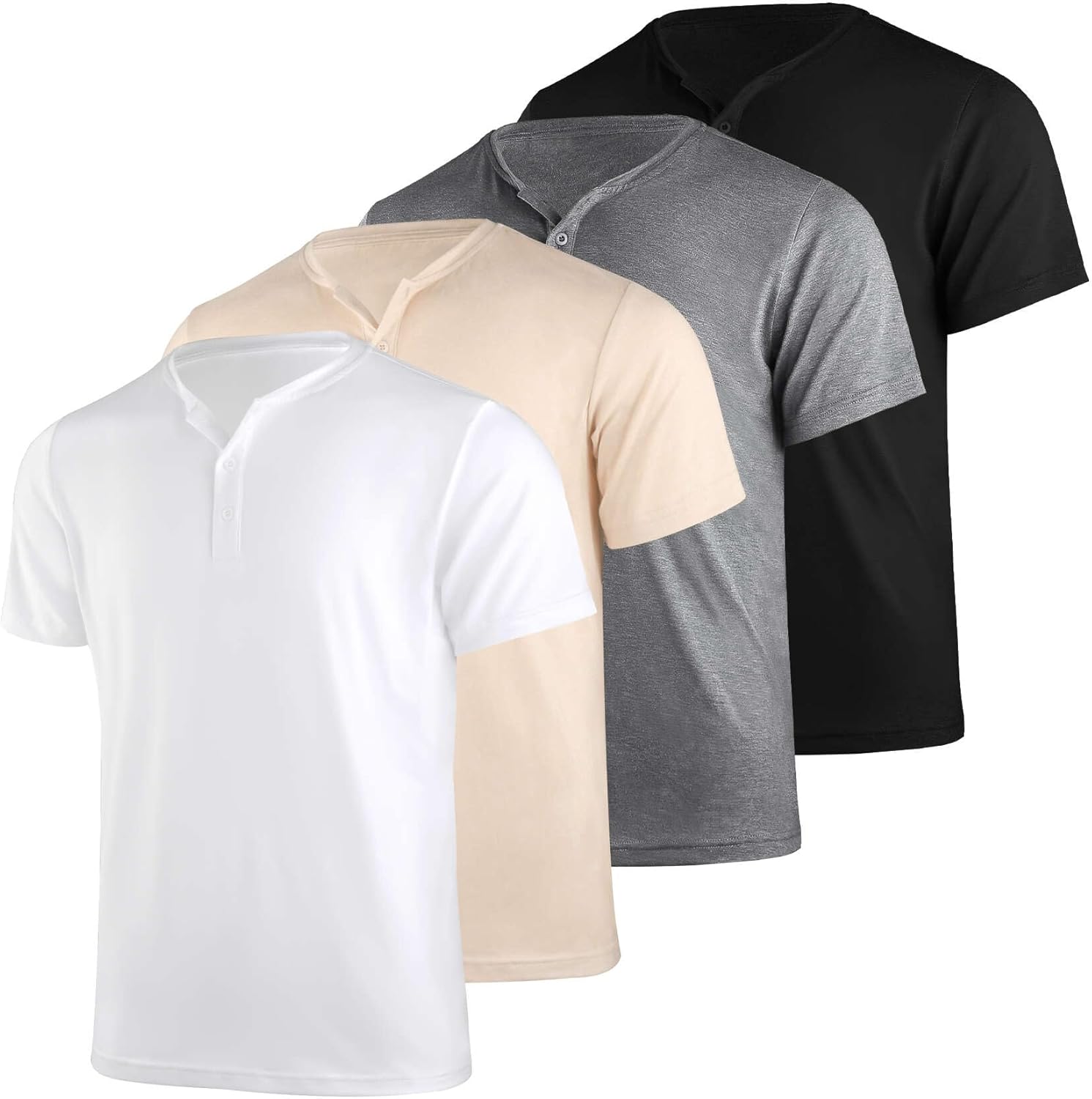 Liloak T-Shirts for Man Multi Pack Henley Shirts Short Sleeve Top
