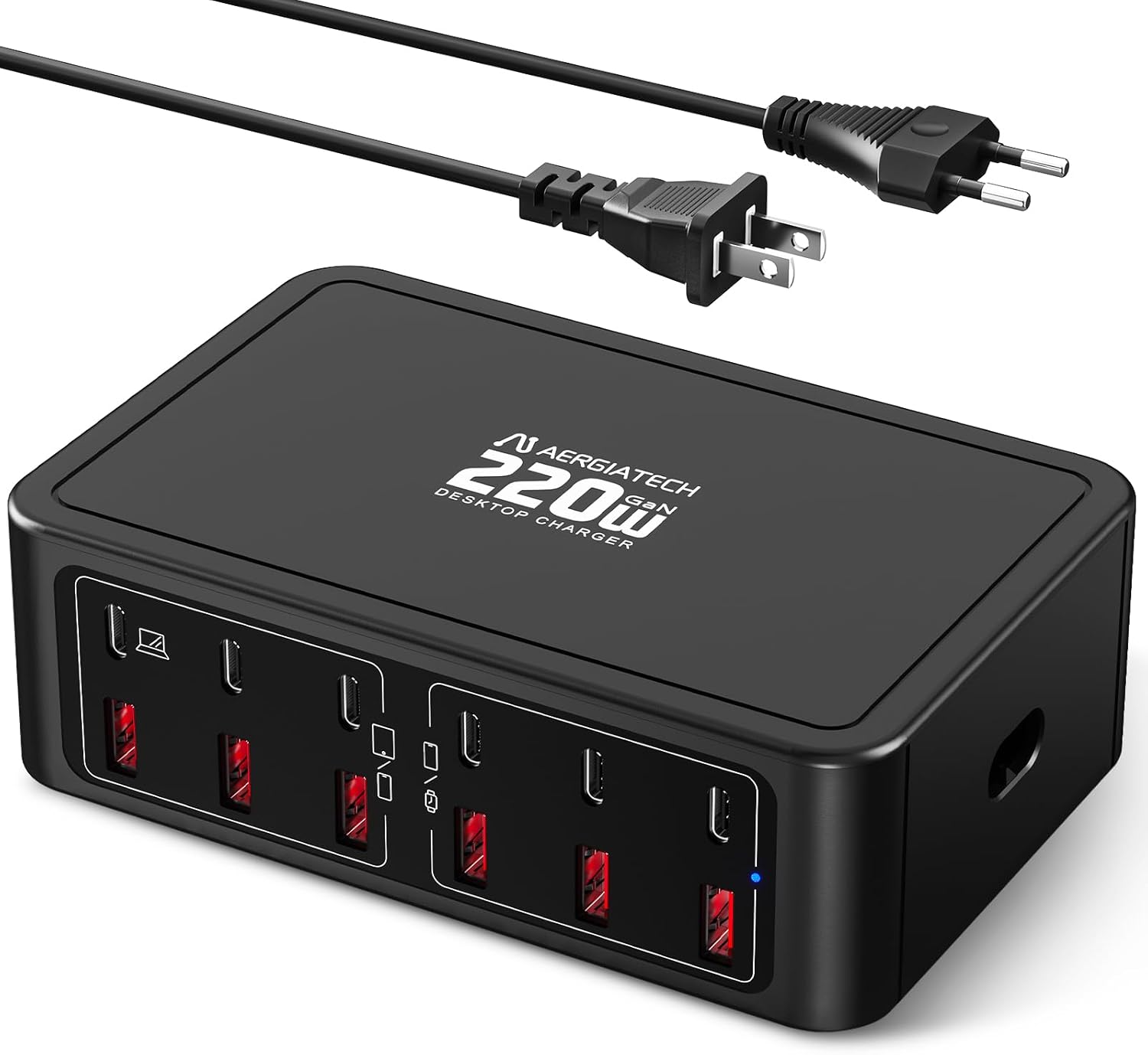 Aergiatech 220W USB C Charging Station, 12-Port GaN Charger Hub,6