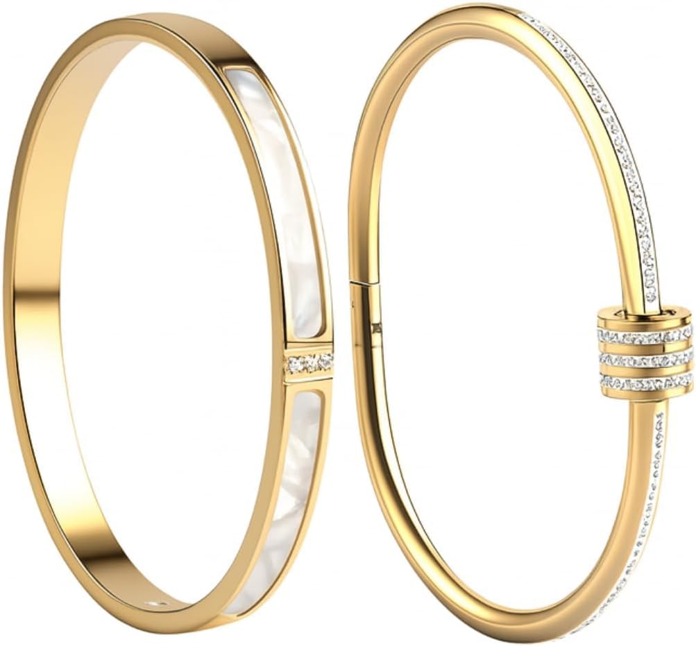 HOMEPAC 2pcs Gold Bangle Bracelets for Women, 18K Gold Plate deal at Amazon