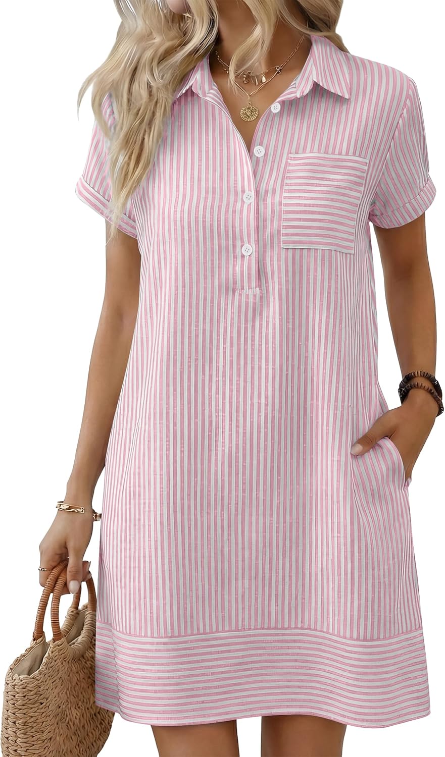 ANRABESS Womens Summer Shirt Dresses Casual Short Sleeve But deal at Amazon