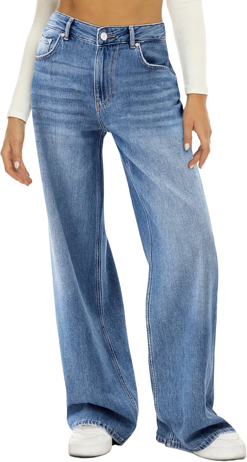HDLTE Women's Wide Leg High Waist Baggy Jeans - Loose Boyfri deal at Amazon